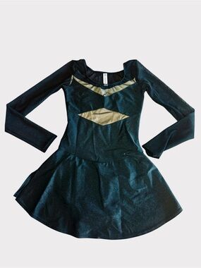 Mondor Blk Figure skate dress, Long Sleeve with Nude cutouts, sparkly, sz